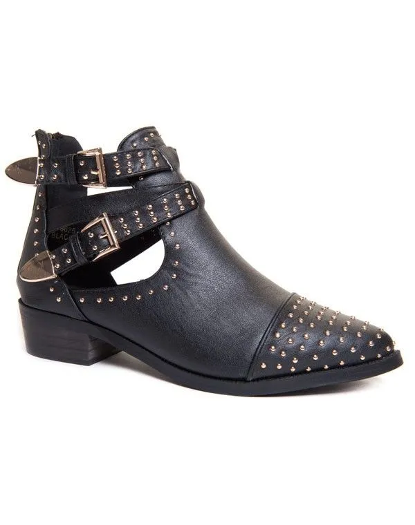Chaussure femme Ideal: Bottines ajourées noires à clous