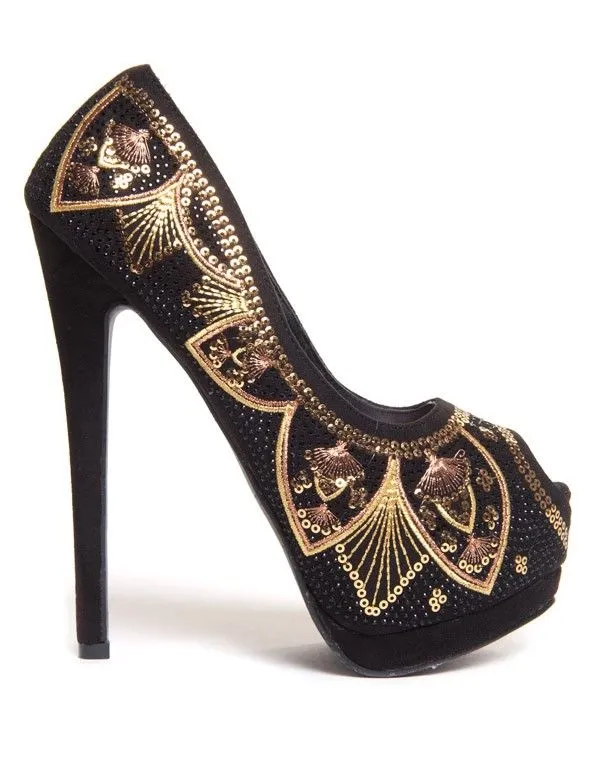 Escarpins Beauty Girl's noires avec décoration baroque