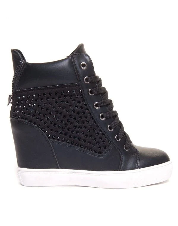 Basket compensée noir à strass Ella lux