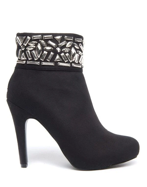 Bottines femmes Bellucci à talon aiguille et bijoux noires