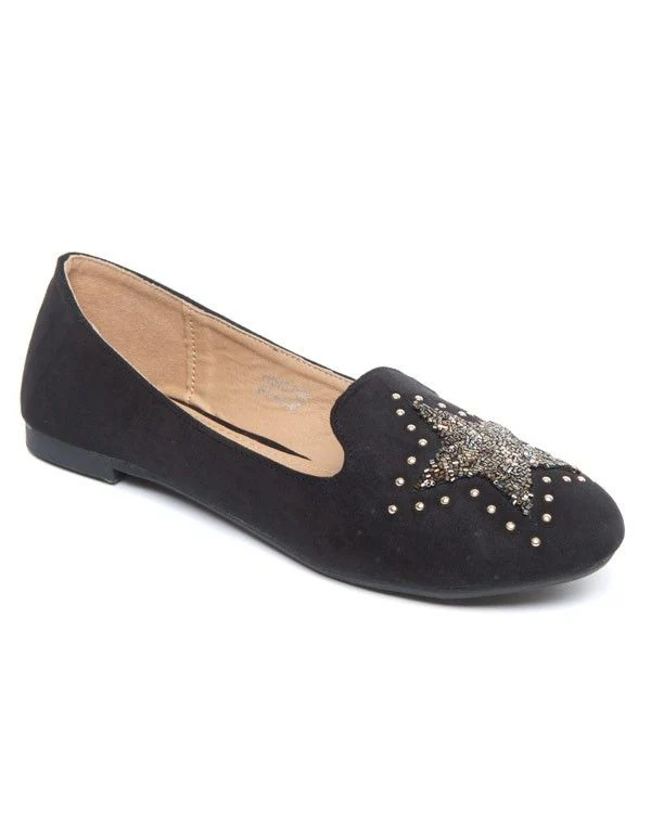 Ballerines noires motif étoile clous et perles