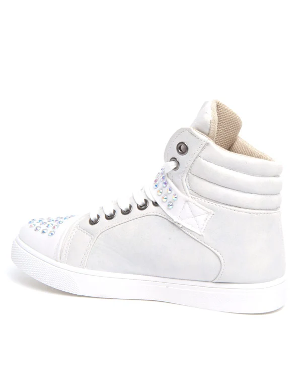 Baskets femme blanches à lacets scratch et strass