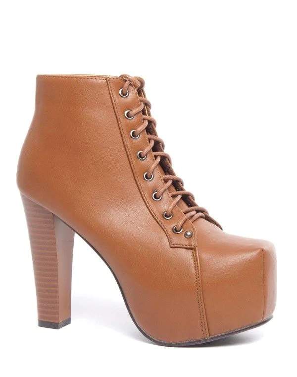 Bottines plateforme Ideal camel talons hauts à lacets