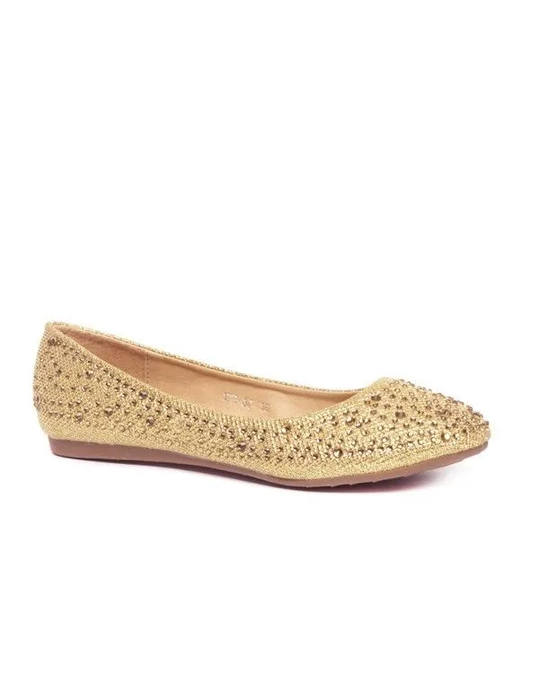 Ballerines femme dorées avec paillettes et strass Style Shoes