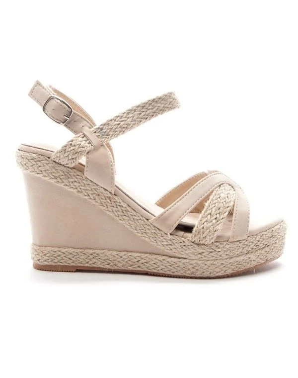 Chaussures femme Style Shoes: Sandale compensée beige