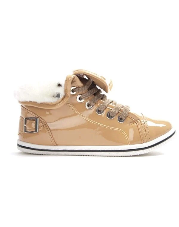 Chaussure femme Libra Pop: Basket vernis fourré - kaki