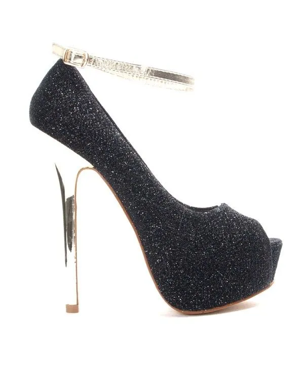 Chaussures femme Metalika: Escarpin pailleté noir