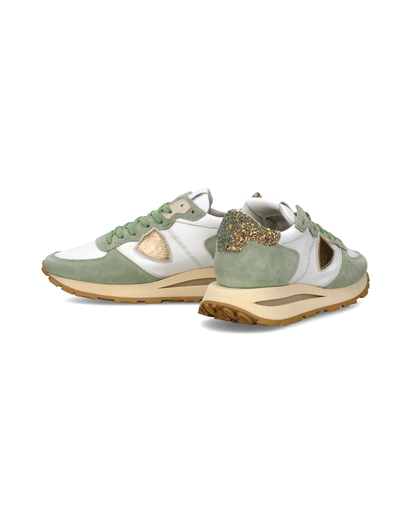 Sneakers Tropez Haute Women with glitter heel tab, White Green