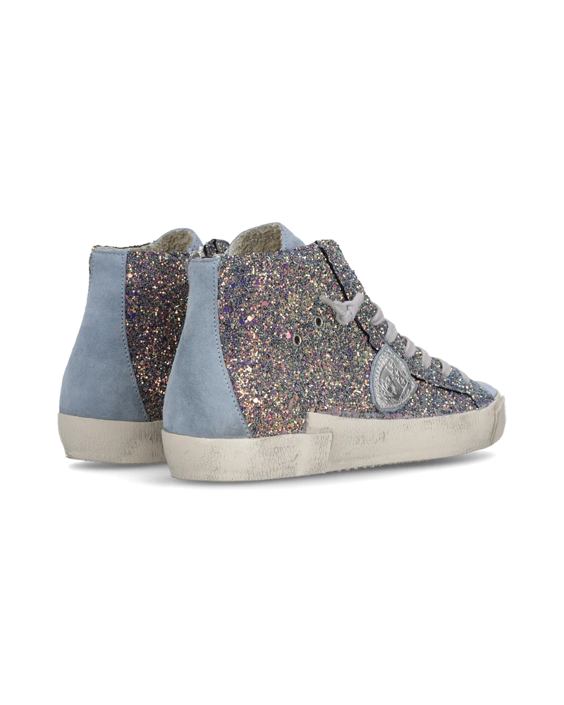 Sneakers Prsx Women with glitter upper, Light Blue Pink