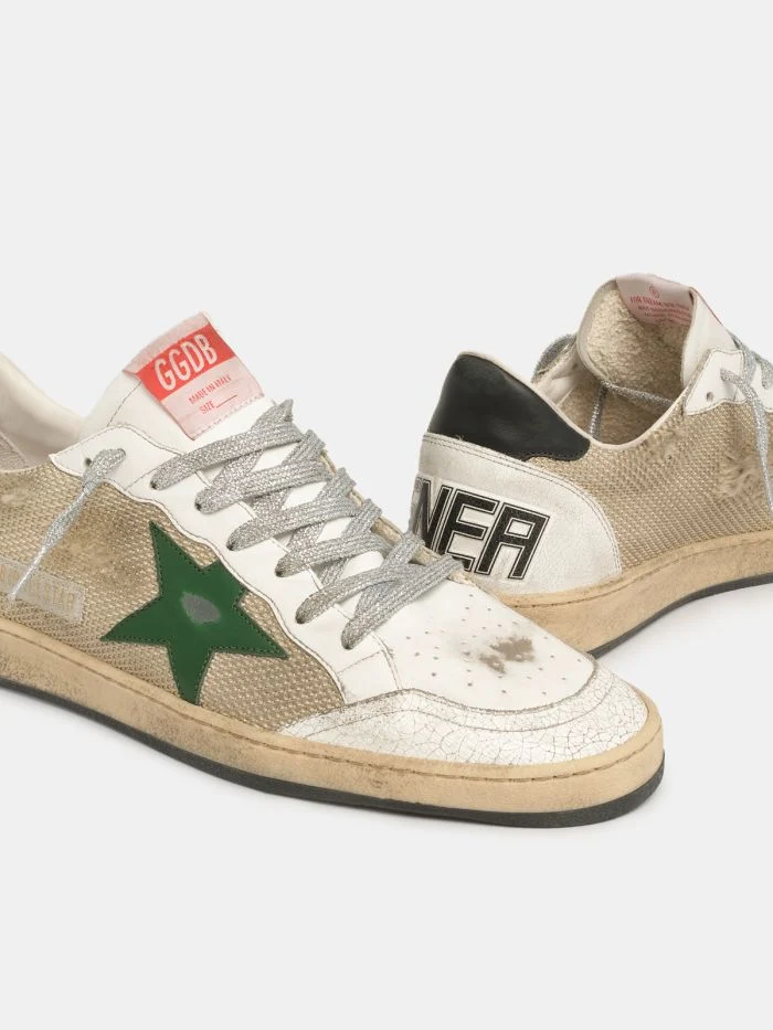 GOLDEN GOOSE Ball Star Sneakers In Leather And Mesh With Black Heel Tab