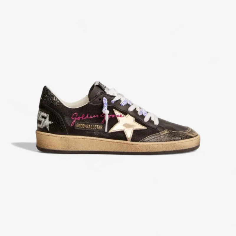 GOLDEN GOOSE Black Canvas Ball Star Sneakers With Platinum-colored Star