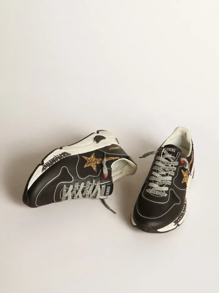 GOLDEN GOOSE Black Running Sole Sneakers With Glittery Gold Star