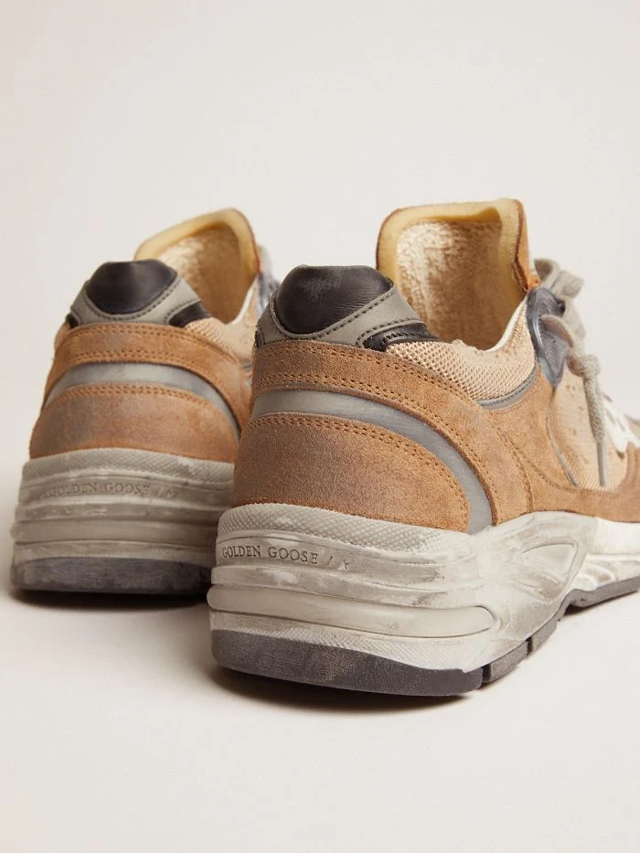 Dad-star Sneakers In Tobacco-colored Mesh And Suede With White Leather Star And Black Leather Heel