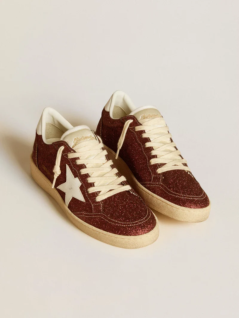 Golden Goose Ball Star – Burgundy Glitter with White Star