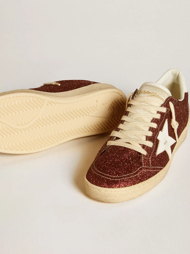 Golden Goose Ball Star – Burgundy Glitter with White Star