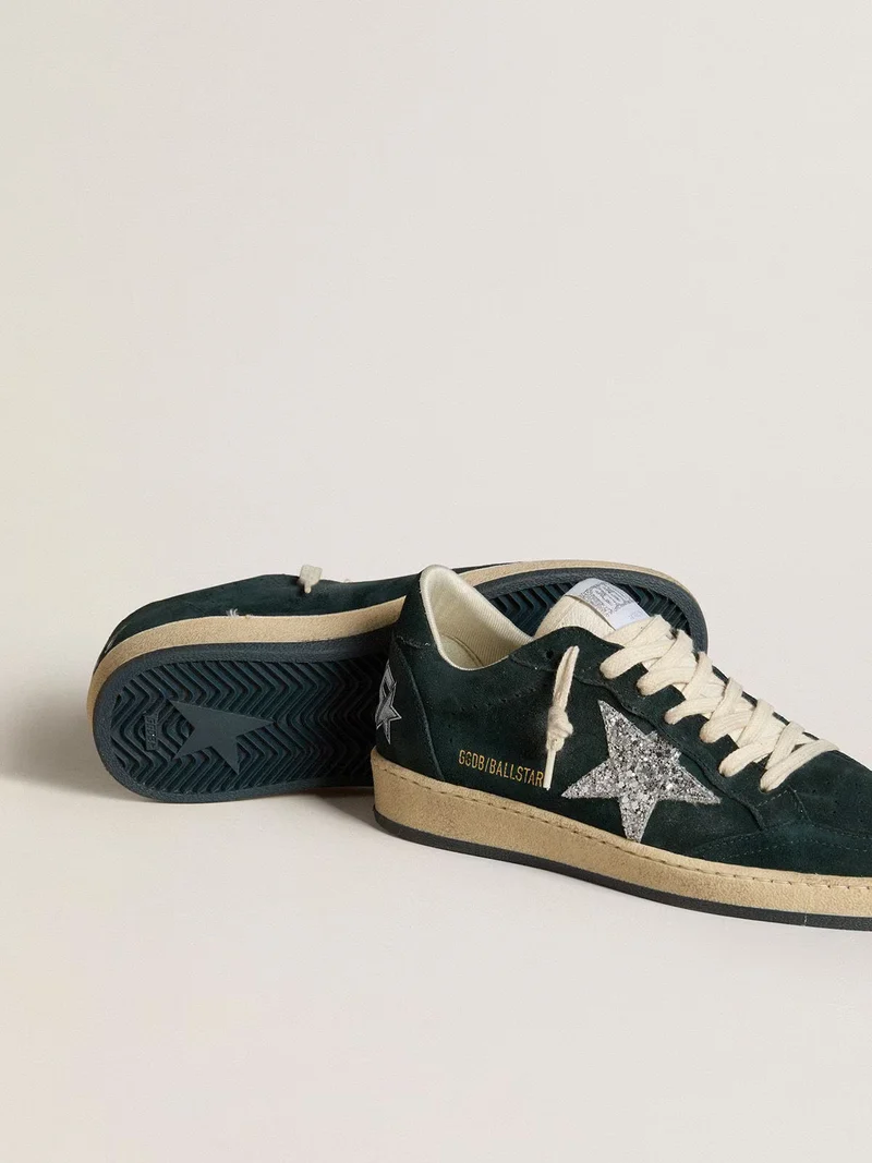 Golden Goose Ball Star – Glitter Star on Green Suede