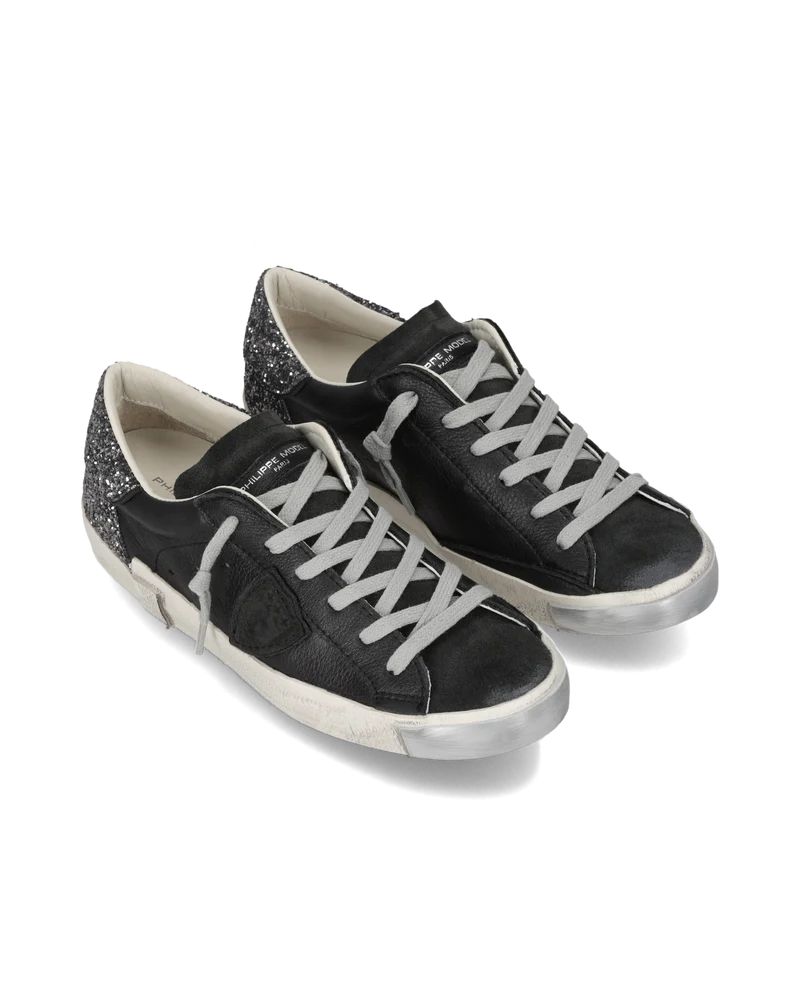 Sneakers Prsx Women with Glitter heel tab, Black Grey