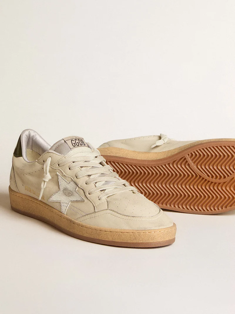 Golden Goose Ball Star Sneaker – Cream & Metallic Silver
