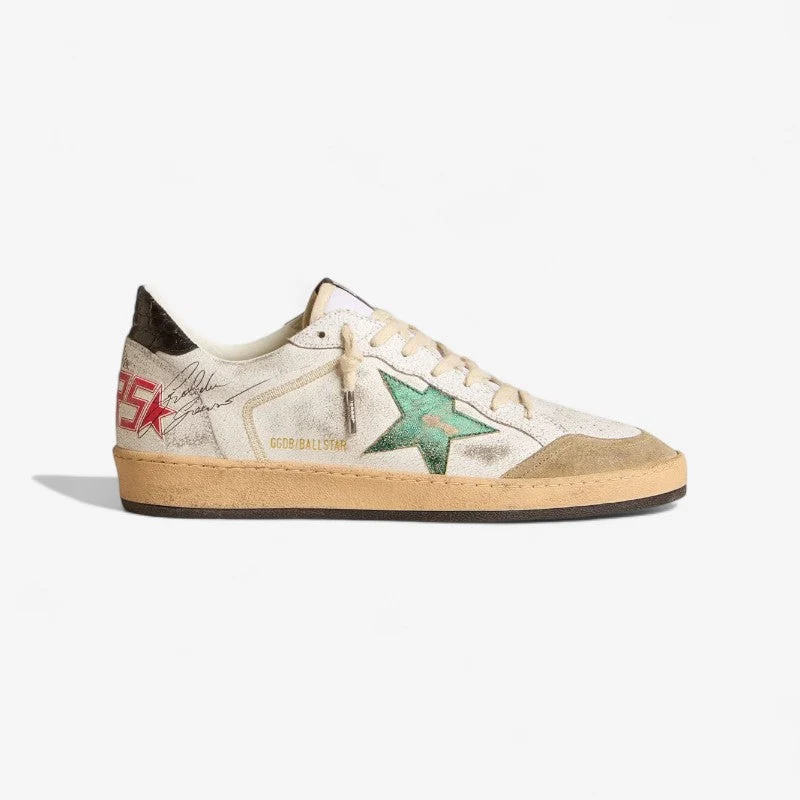 Golden Goose Ball Star Sneaker – Green Glitter & Vintage White