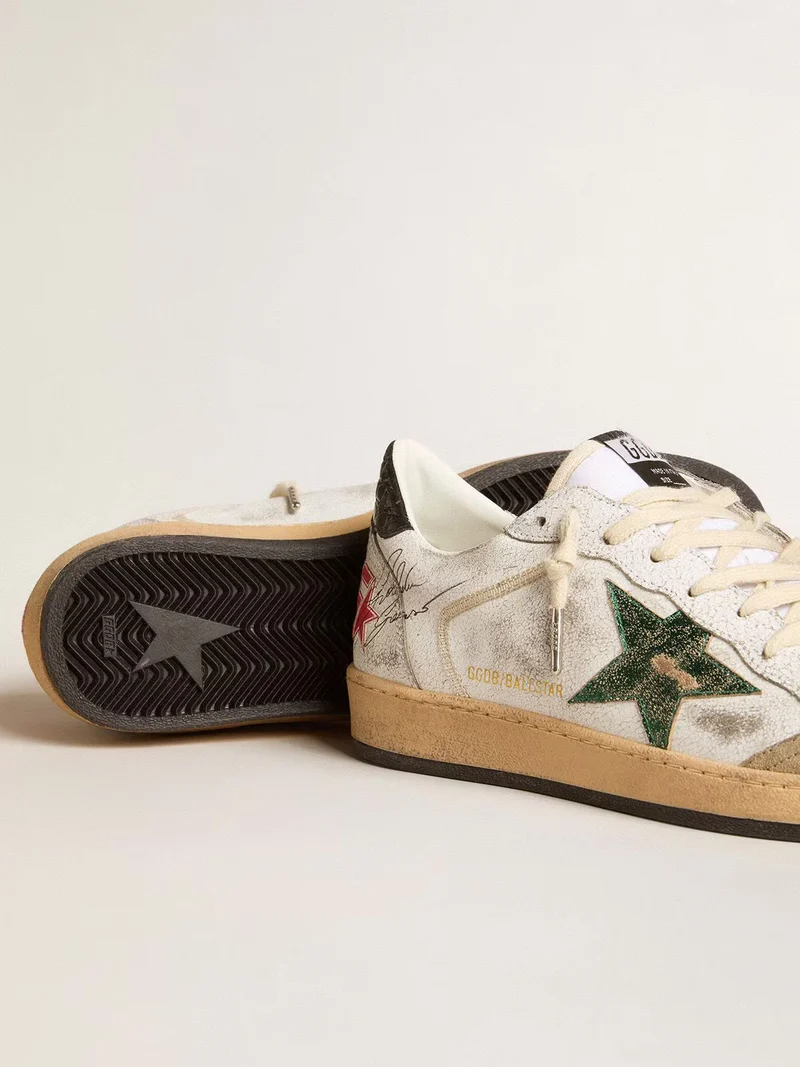 Golden Goose Ball Star Sneaker – Green Glitter & Vintage White