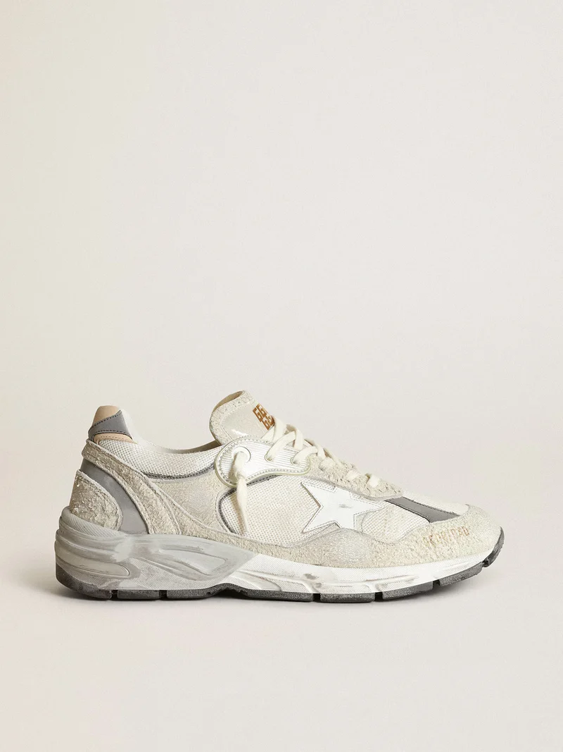 Golden Goose Running Sole Sneaker in White with Distressed Details