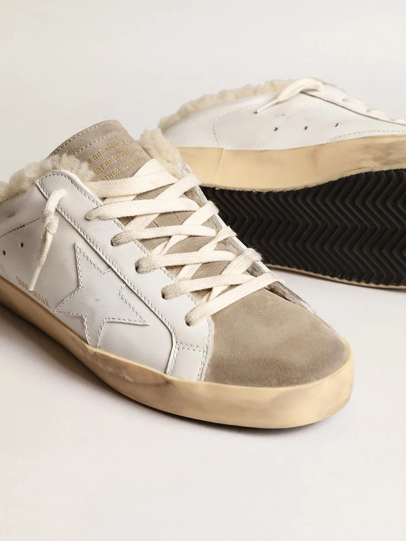 Golden Goose Shearling Slide Super-Star Sneaker in White