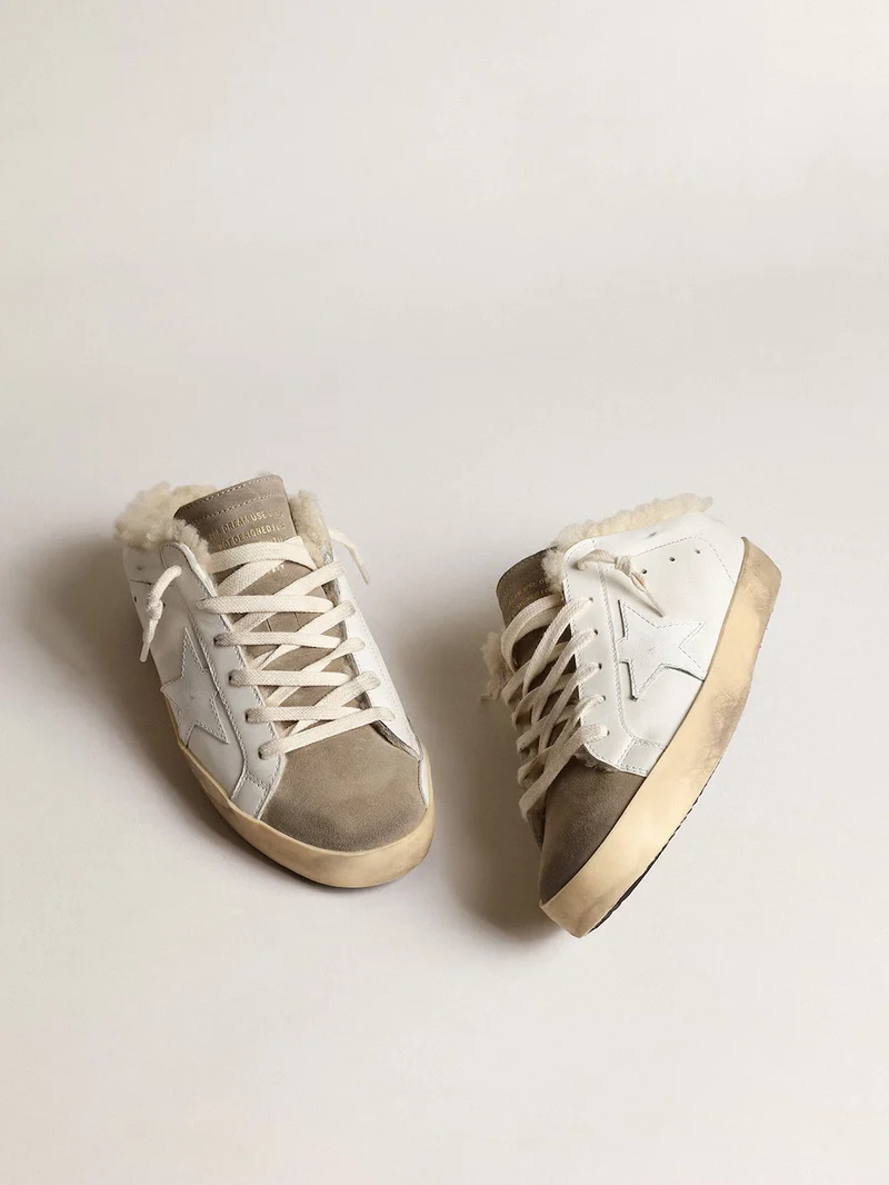 Golden Goose Shearling Slide Super-Star Sneaker in White