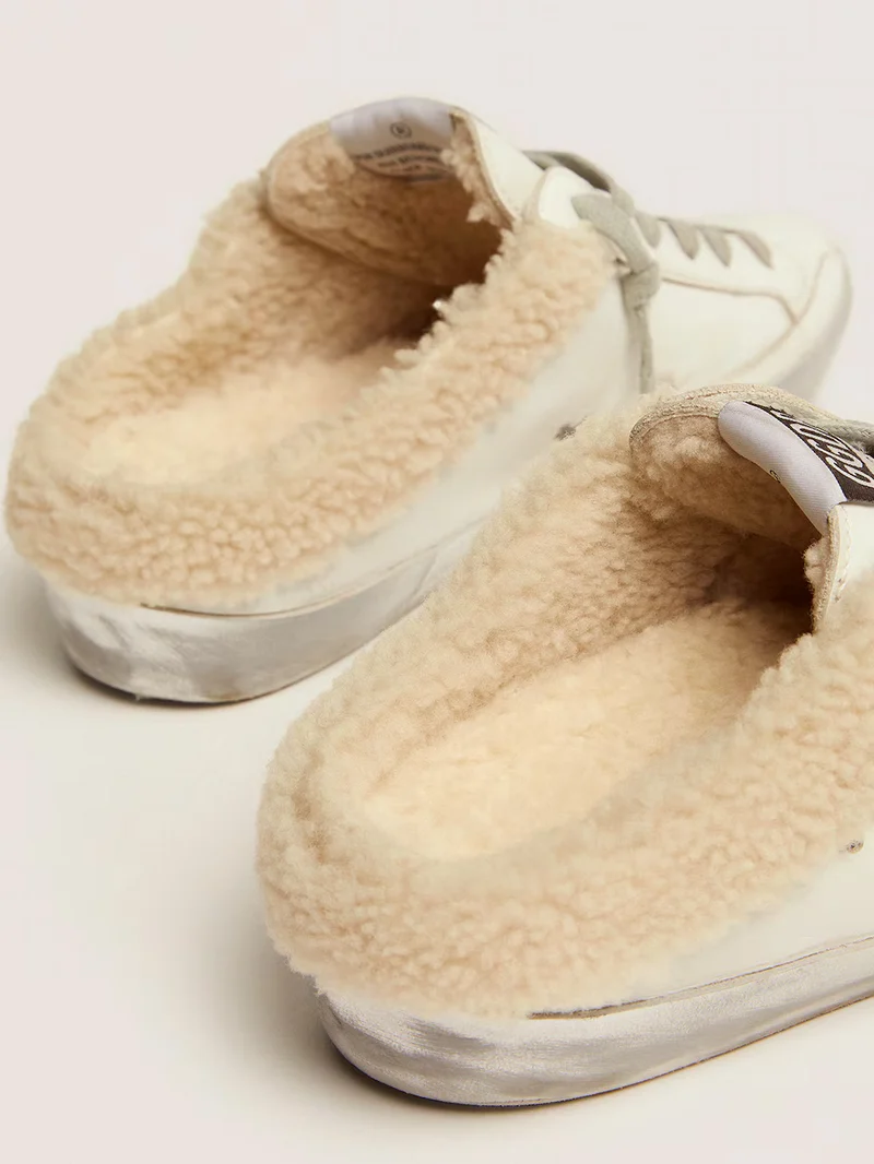 Golden Goose Shearling Slide Super-Star Sneaker with Glitter Star