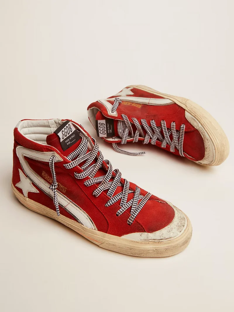 Golden Goose Slide High-Top Red Canvas Sneaker