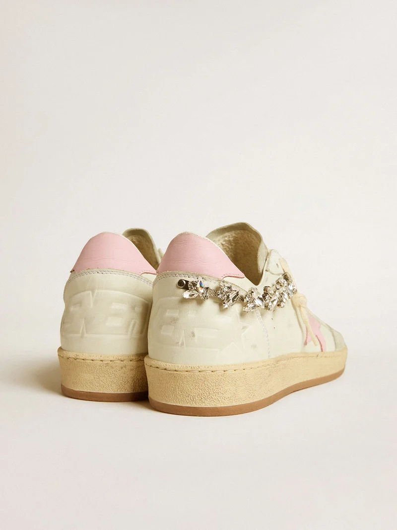 Golden Goose Stardan Sneaker with Pink Star and Crystal Chain