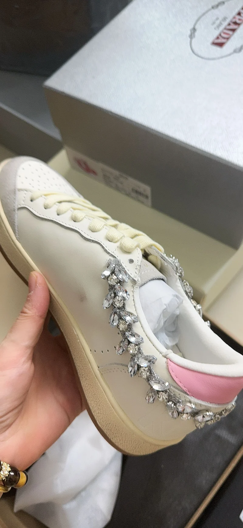 Golden Goose Stardan Sneaker with Pink Star and Crystal Chain