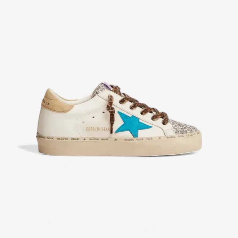 GOLDEN GOOSE Star Ltd Sneakers With Silver Glitter Tongue And Cyan-blue Suede Star