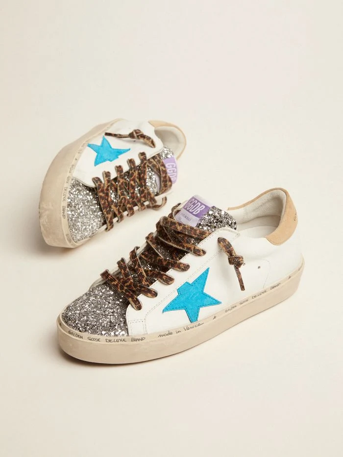 GOLDEN GOOSE Star Ltd Sneakers With Silver Glitter Tongue And Cyan-blue Suede Star