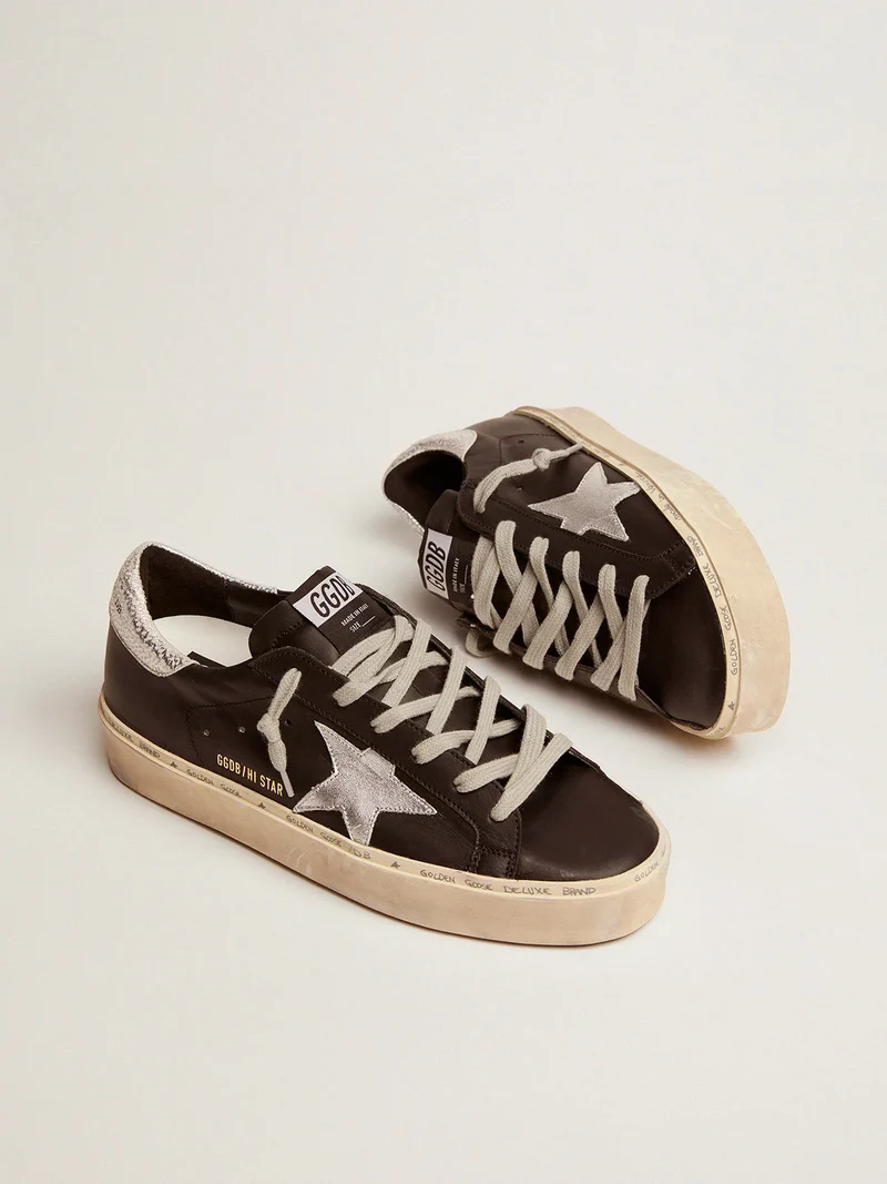 GOLDEN GOOSE Star Sneakers In Black Leather With Silver Laminated Leather Star