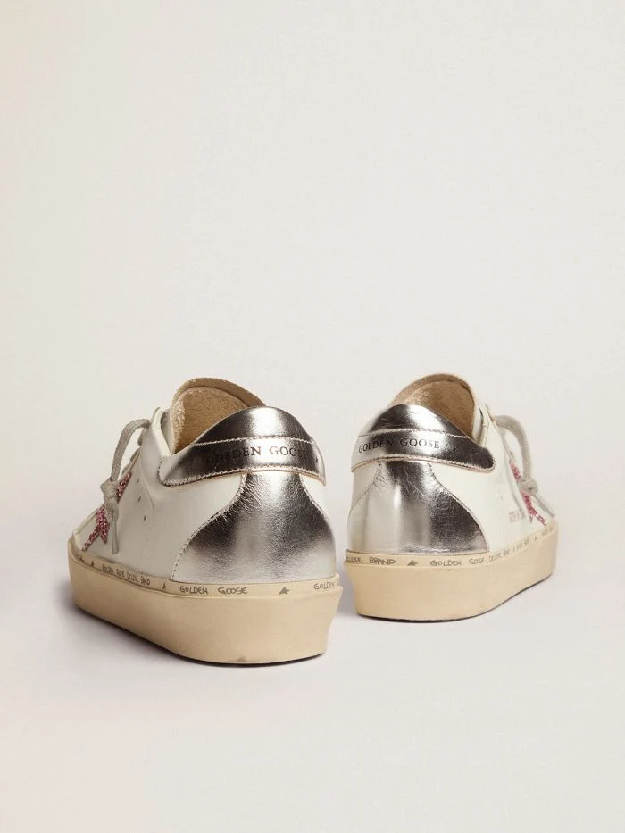 GOLDEN GOOSE Star Sneakers With Silver Laminated Leather Heel Tab And Pink Glitter Star