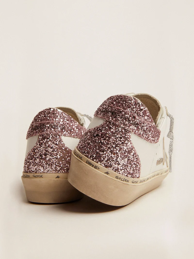 GOLDEN GOOSE Star Sneakers With Silver Laminated Leather Star And Quartz-pink Glitter Heel Tab