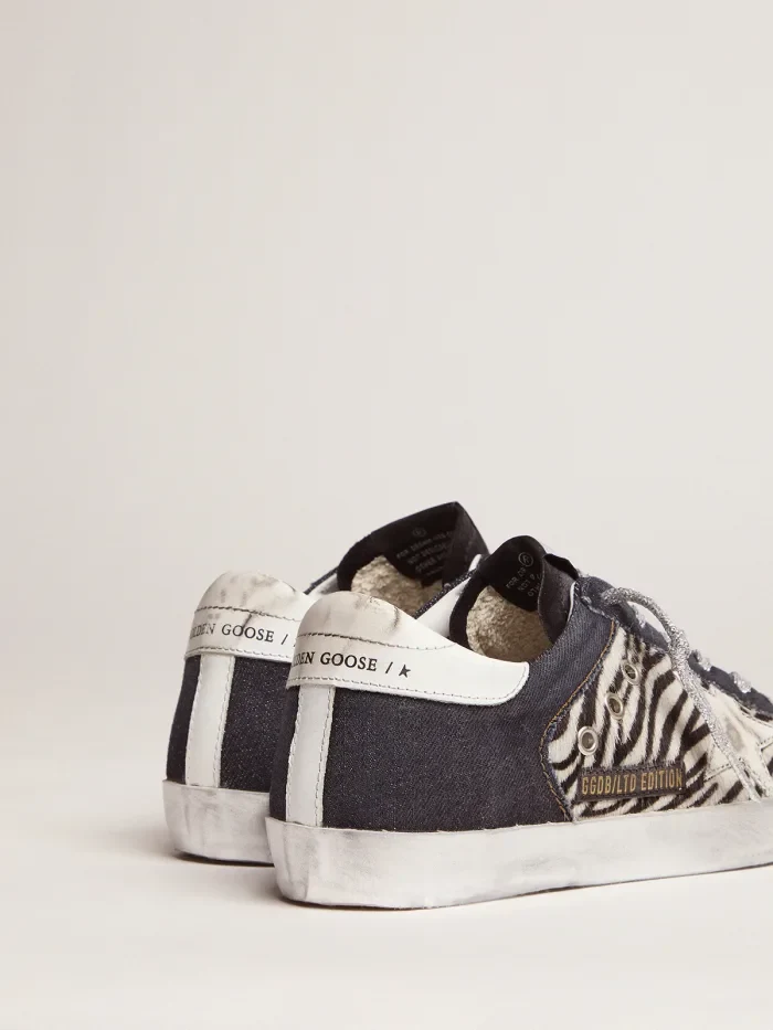 GOLDEN GOOSE Lab Limited Edition Super-star Sneakers In Denim, Zebra-print Pony Skin And Suede