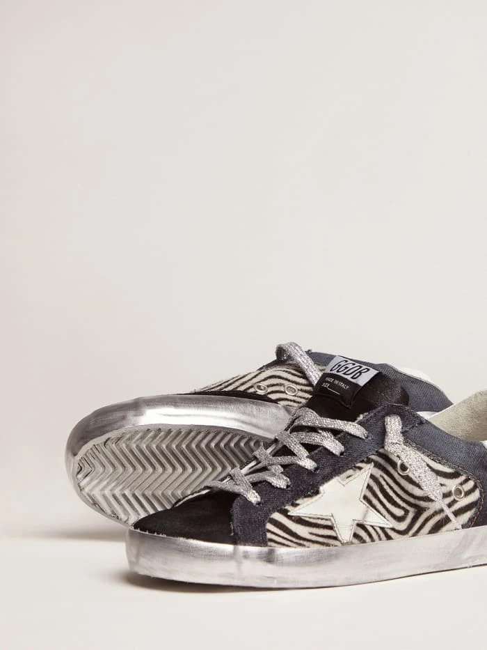 GOLDEN GOOSE Lab Limited Edition Super-star Sneakers In Denim, Zebra-print Pony Skin And Suede