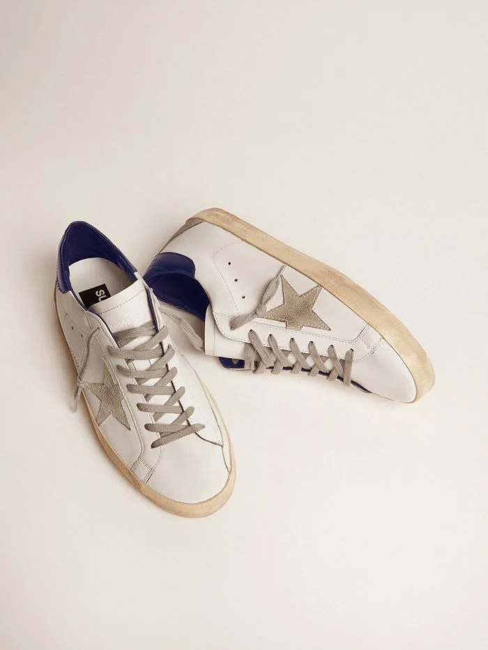 GOLDEN GOOSE Men’s Super-star Sneakers With Suede Star And Blue Heel Tab