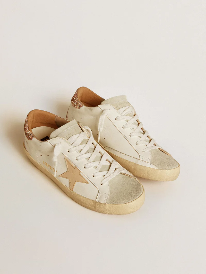 Golden Goose Superstar – White Leather with Pink Glitter Heel
