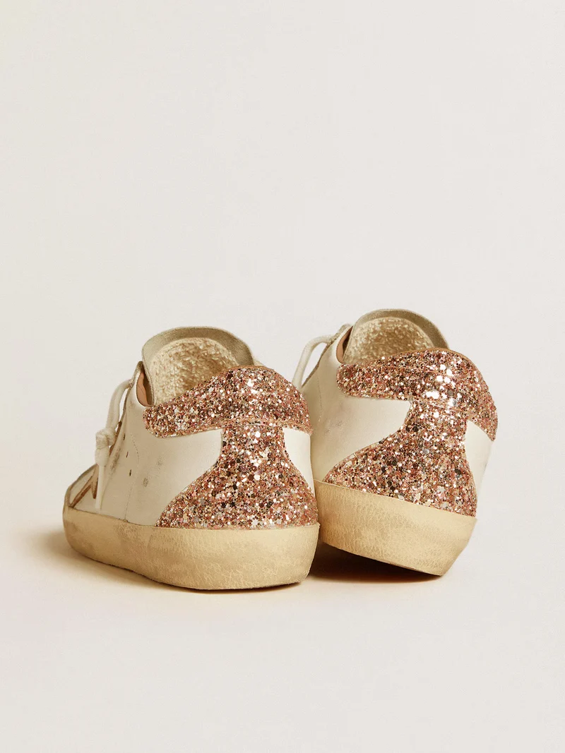 Golden Goose Superstar – White Leather with Pink Glitter Heel