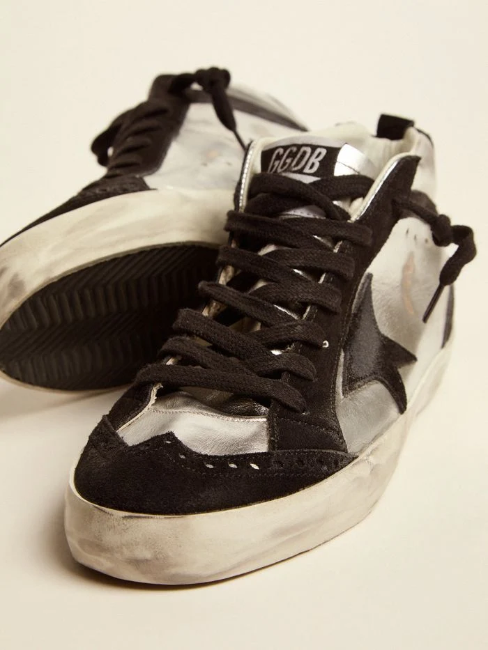 GOLDEN GOOSE Mid Star Ltd Sneakers In Silver Laminated Leather And Black Suede