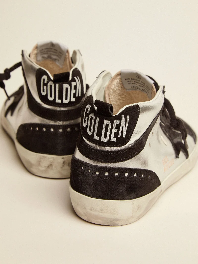 GOLDEN GOOSE Mid Star Ltd Sneakers In Silver Laminated Leather And Black Suede