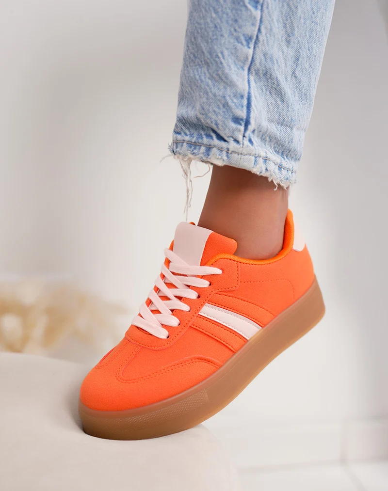 Basket femme orange tendance à plateforme avec empiècements rose clair