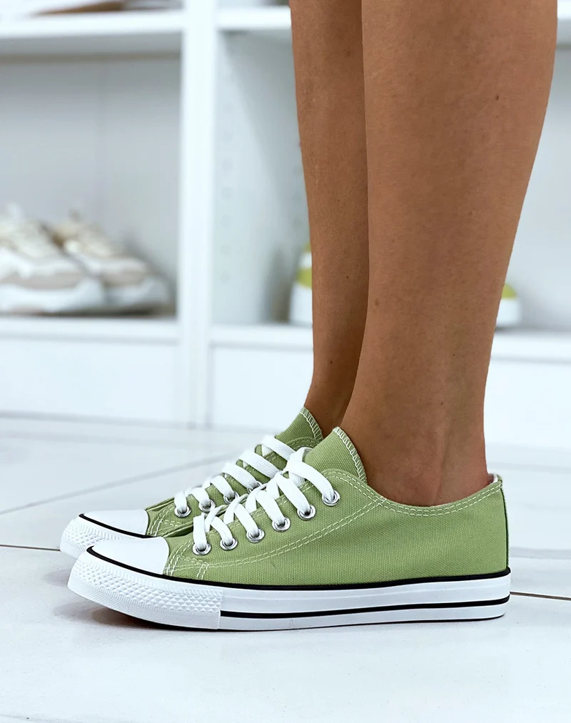 Baskets basses en tissu vert pomme