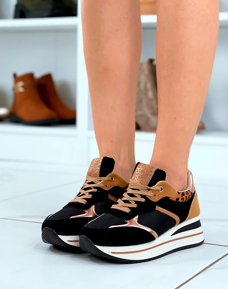 Baskets femme noires empiècements variés