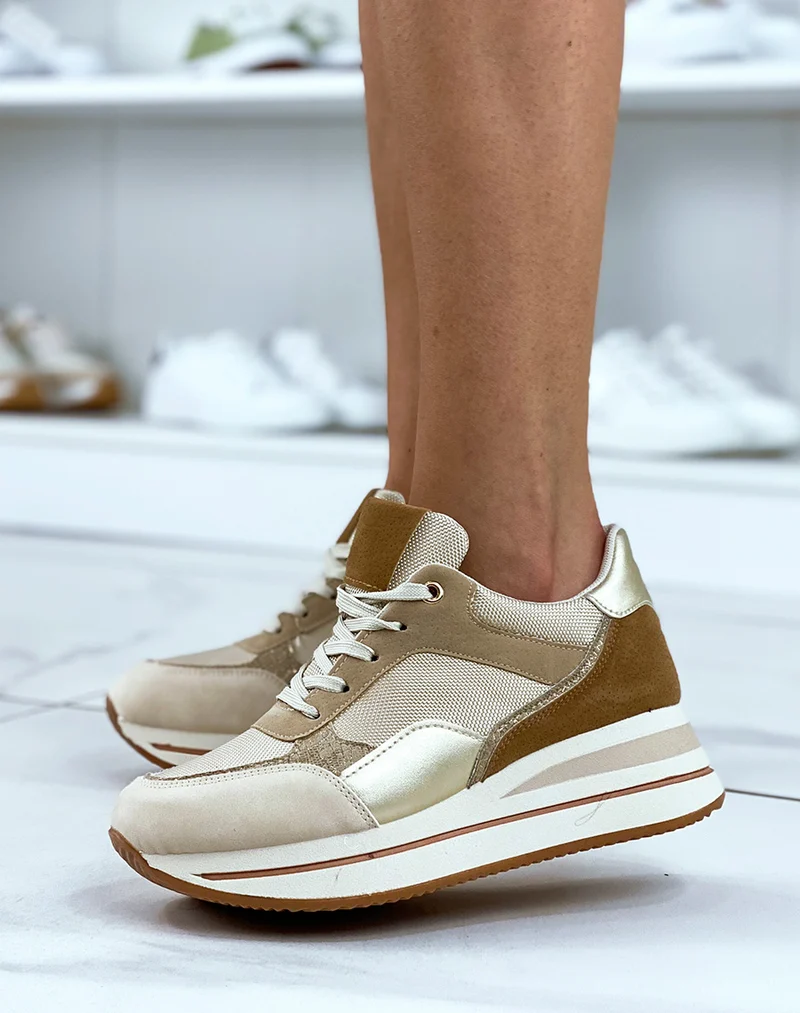 Baskets beiges avec talonnade