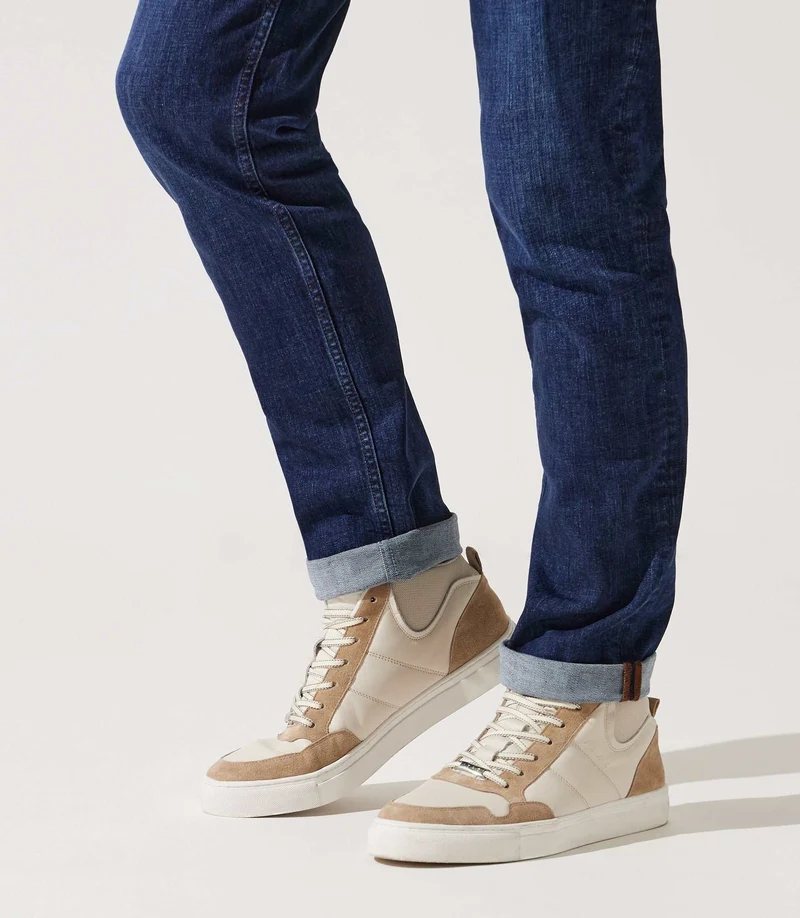 Sneakers montantes bi matière blanc et beige OSLO