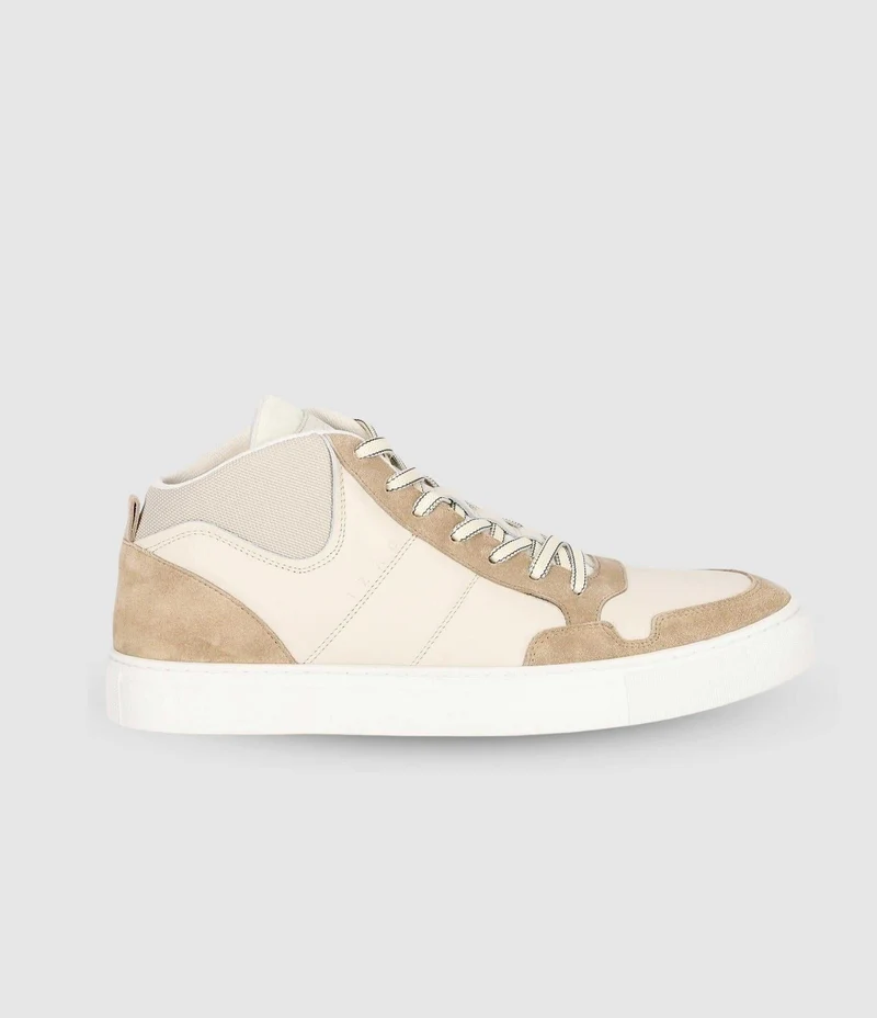 Sneakers montantes bi matière blanc et beige OSLO