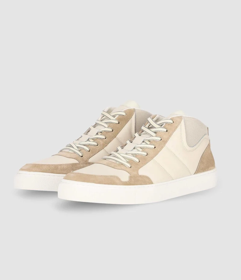 Sneakers montantes bi matière blanc et beige OSLO